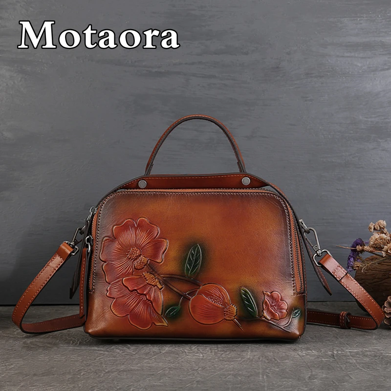 

MOTAORA Embossed Designer Bags For Women New Artistic Chinese Style Genuine Leather Female Luxury Handbags Boston Women's Bag