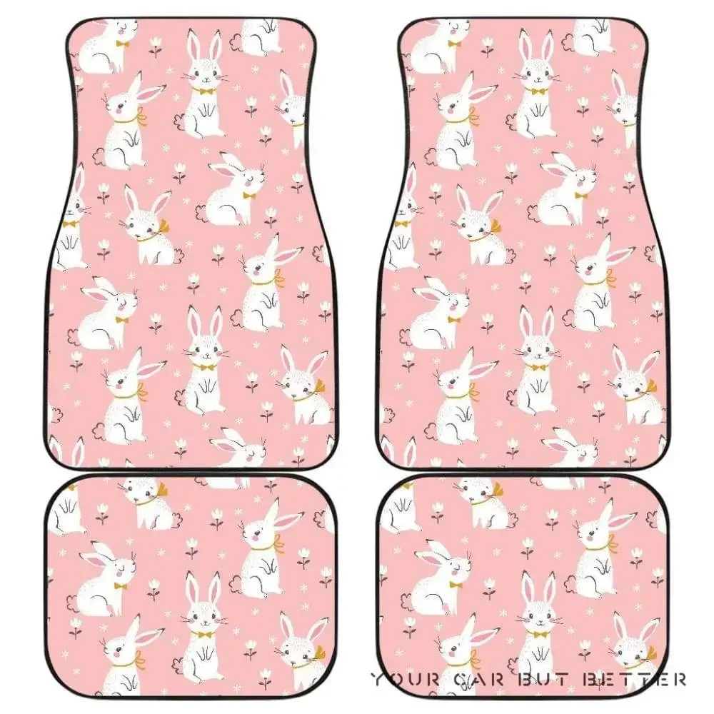 Cute White Rabbit Flower Pink Background Front And Back Car Mats 045109