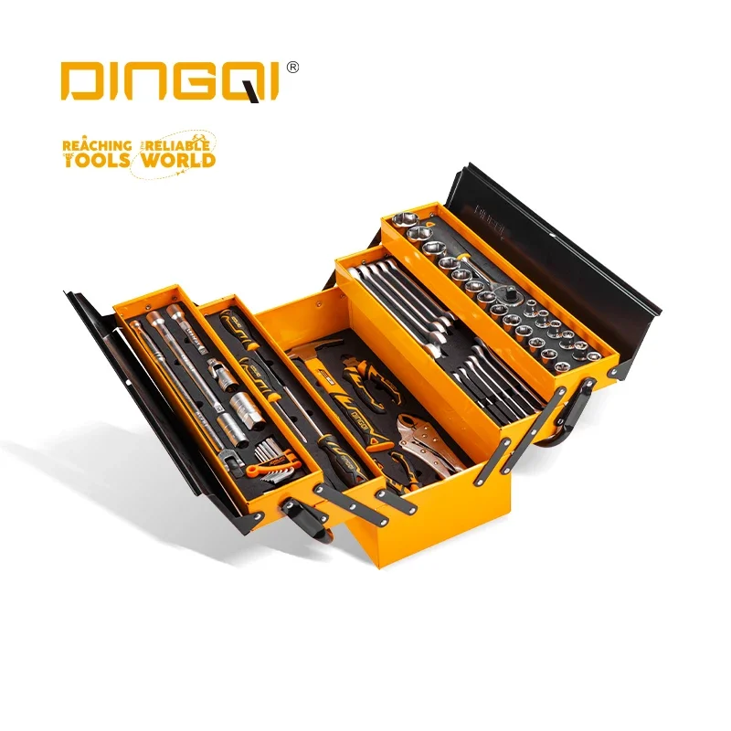 DINGQI 59pcs multi-layer folding combination wrench pliers screwdriver  toolbox set