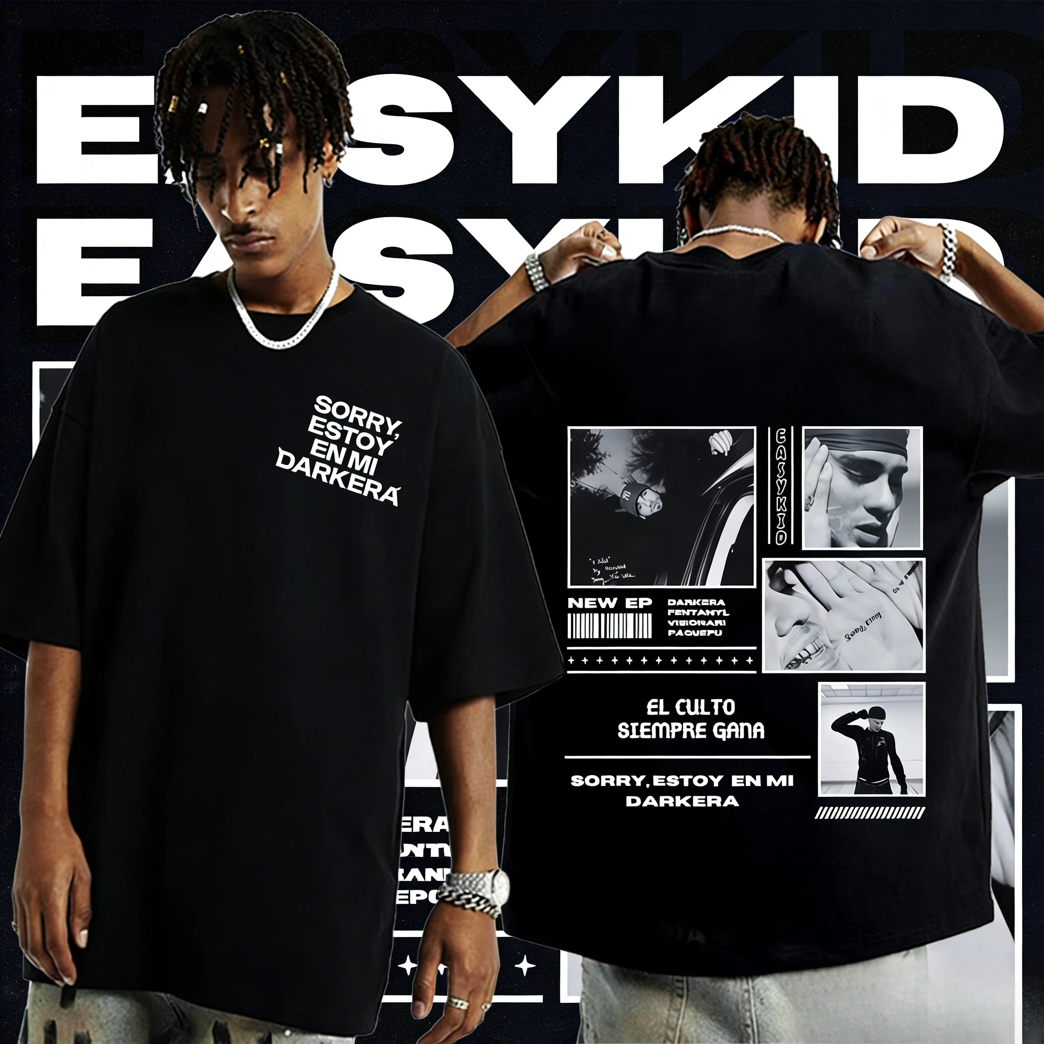 

Rapper Easykid Album Tour Men and Women Harajuku Hip-hop Retro 2025-26 Summer Pure Cotton 100% Printed Loose Casual T-shirt