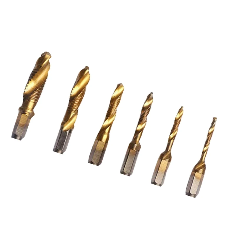 6Pcs Thread Tap Spirals Machine Tap Threading Tool Screw Tap Drill Bit Tap Drill Bit Composite Tap Drill Set For Metal