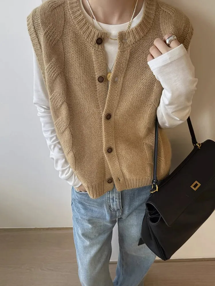 

Women's Knitted Svel round Ne Sweater Vest Casual Faion Autumn Single Button Faionable Twist Knit Open Cardigan