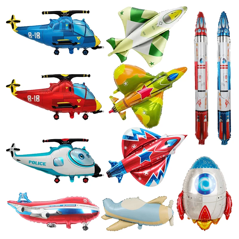 Kampfflugzeug-Folienballons, Hubschrauber, Flugzeug, Rakete, Heliumballon, Babyparty, Geburtstagsfeier, Piloten-Thema Dekoration