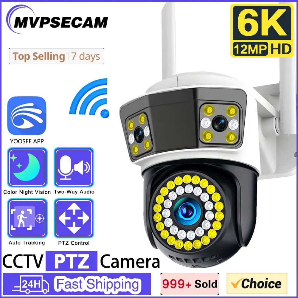 

Three Screen 6K 12MP WIFI IP Outdoor Camera Motion Tracking PTZ Video CCTV Camera Three Lens Waterproof Security Yoosee APP Cam