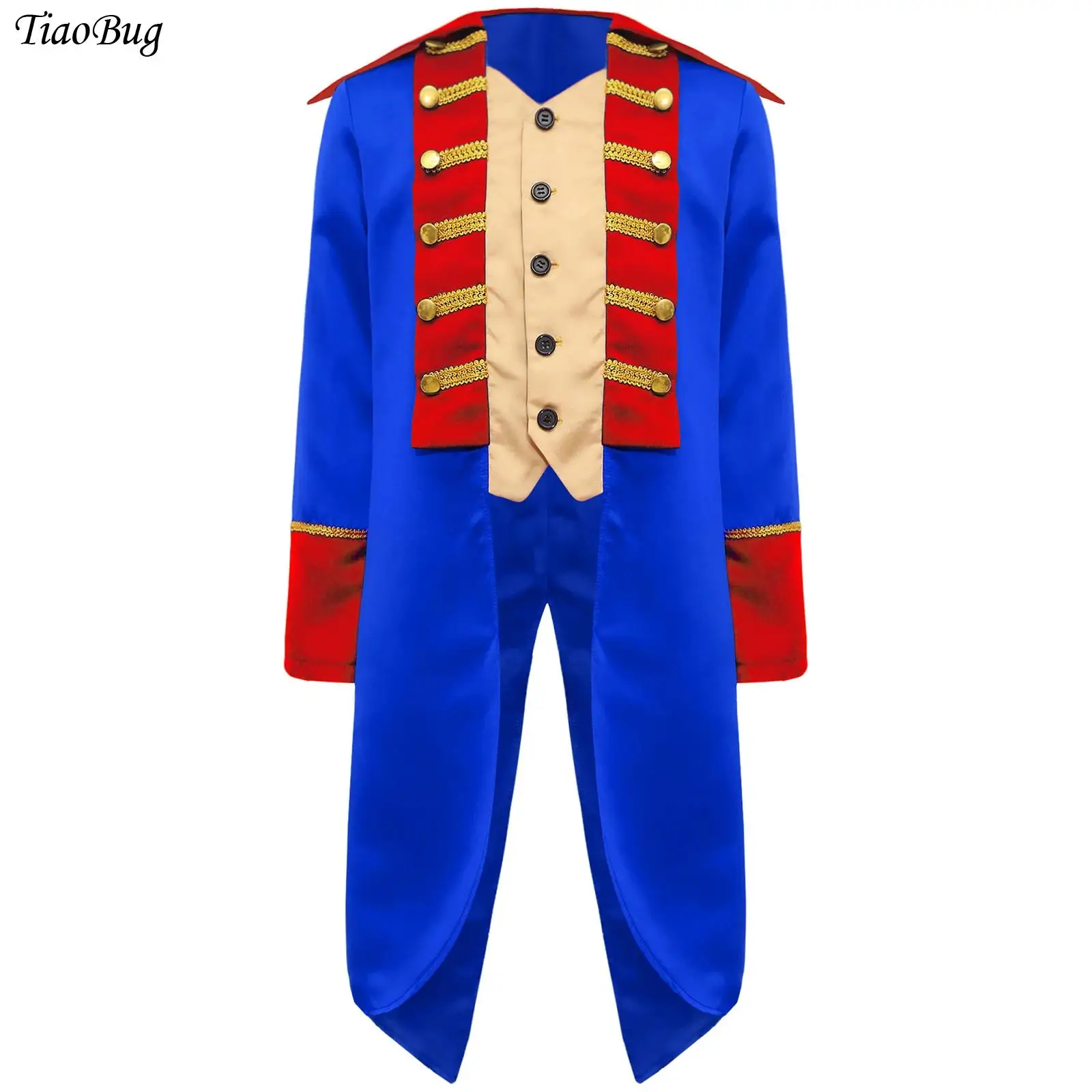 Boys Girls Medieval Royal Military Uniform Colonial Costume British Red Jacket Coat Tailcoat Halloween Cosplay Costume Tuxedo