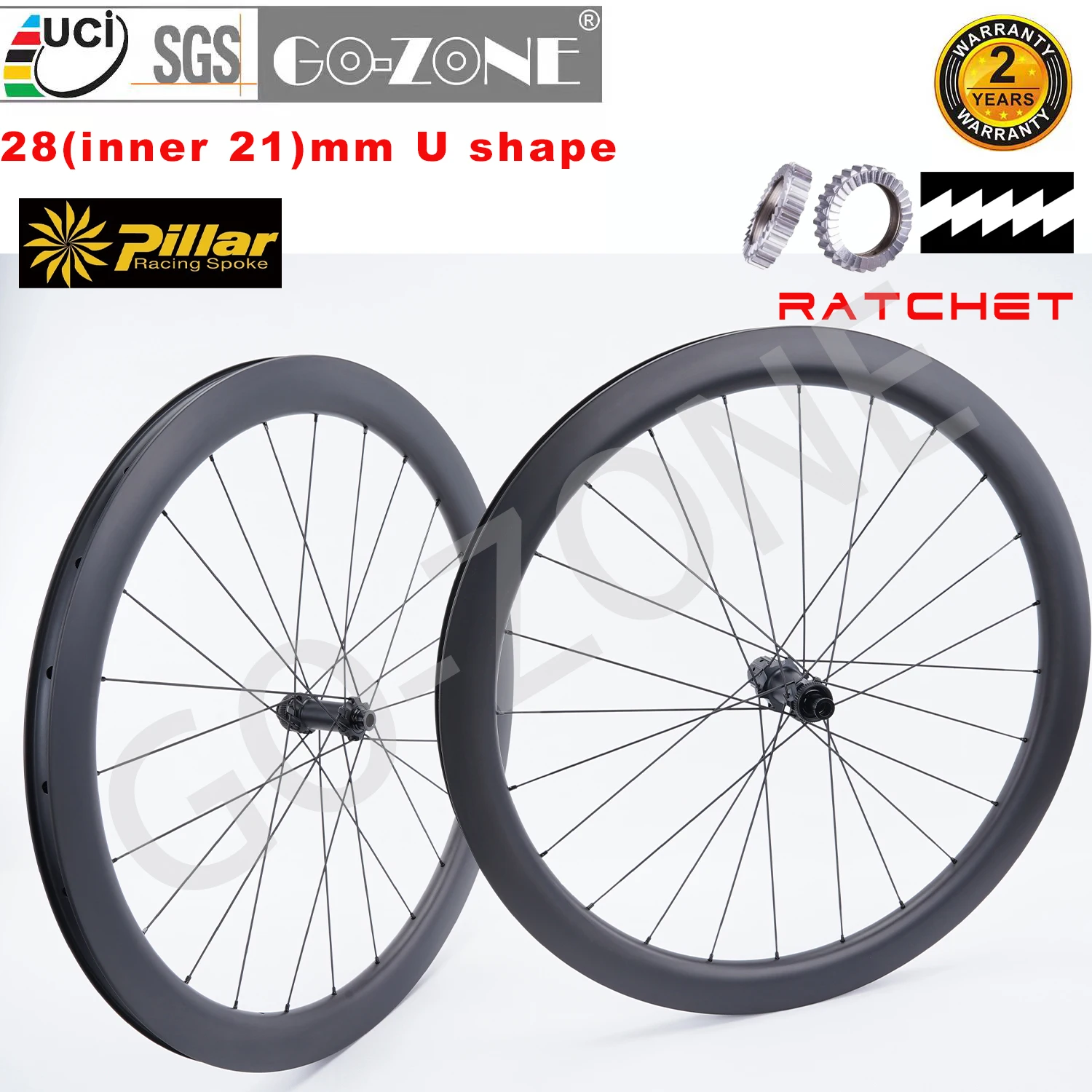 

700c Road Ratchet R270D Carbon Wheelset Disc Brake Gravel / Cyclocross 28mm U Shape Pillar 1423 UCI Approved Centerlock Wheels