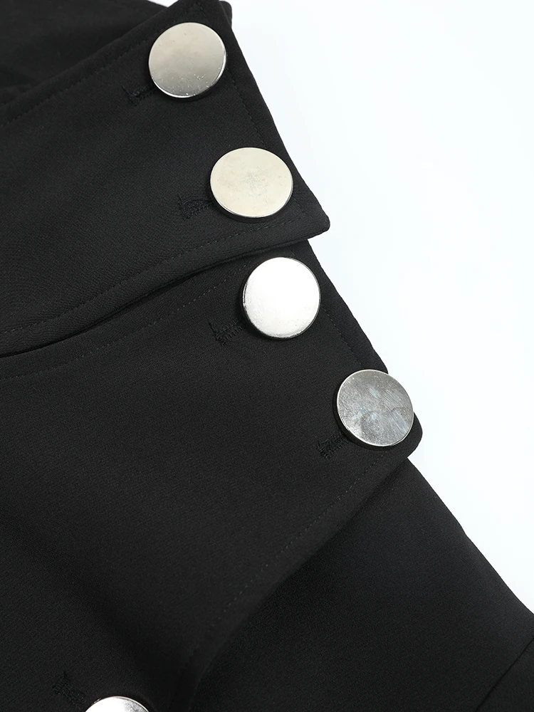 EAM-gabardina larga con botones negros para mujer, abrigo de manga larga con cuello levantado, rompevientos, tendencia de moda, primavera y otoño,