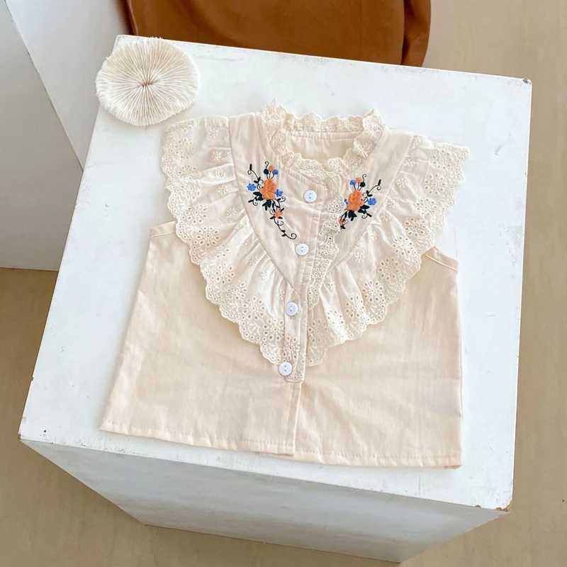 Summer New Baby Clothing, 0-3 Year Old Girl, Embroidered Lace Sleeveless Top+Clear Color Shorts 2-piece Set