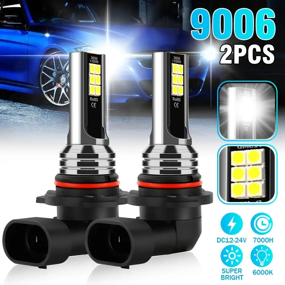 

2pcs 9005/HB3 9006/HB4 12SMD LED Fog Light Bulbs 6000K White Driving Lamp DRL Canbus Compatible, Car Enthusiasts, Without Batte