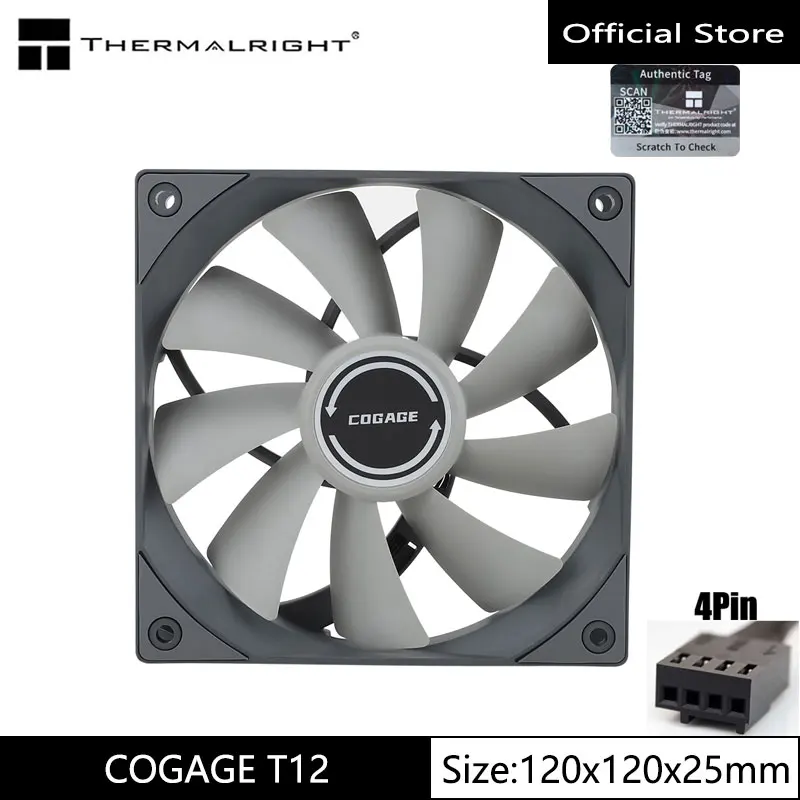 

Вентилятор шасси Thermalright COGAGE T12 12 см, 9 лопастей/контроль температуры PWM/1550 об/мин/70 куб. М, вентилятор охлаждения большого объема воздуха