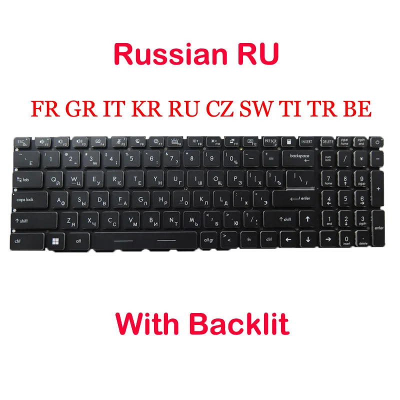 

Monochrome Backlit FR GR RU Keyboard For MSI Creator 17-B11 Creator 17 B11UE B11UG B11UH MS-17M1 MS17M1 Black No Frame New