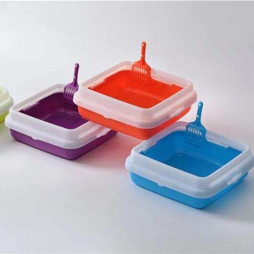 New Plastic Cat Litter Box With Spoon And Shield Cat Toilet Durable Detachable Design Semi-enclosed Open Pet Cleaning Box