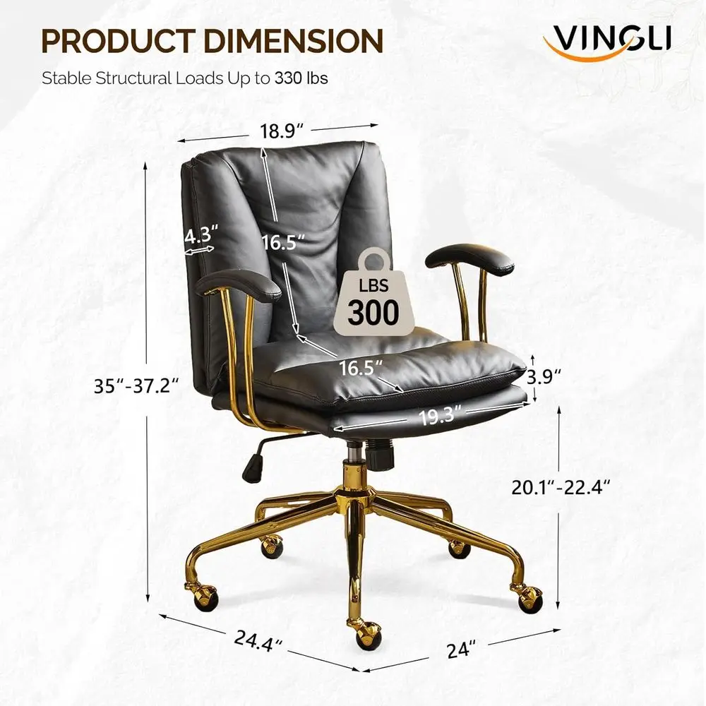 Home Oice Desk Chair Comy with Wheels & Removable Armrests,Gold Base Vanity Chair with Back, Adjustable Rolling Swivel Computer