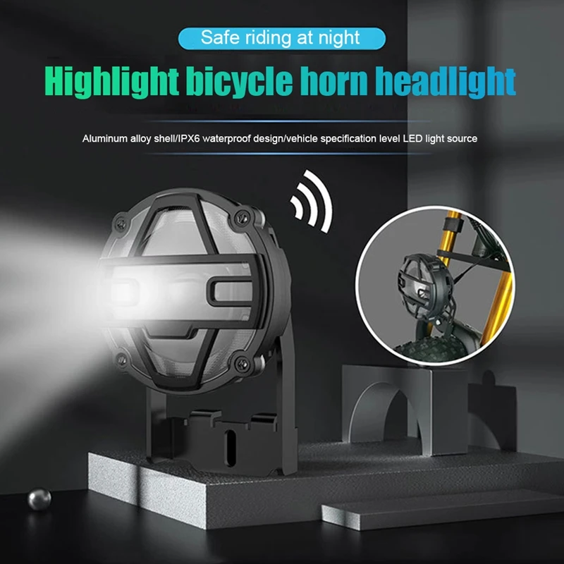 ●E-Bike Headlights 36V 48V Electric Bicycle Horn Light Waterproof Aluminium Alloy Head Light Night Riding Front Headlight-A57M