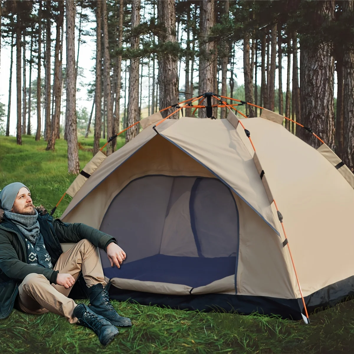 Automatic Quick Open Silver Coated Tent, Waterproof UV Portable Foldable Tent for Camping Hiking Self-drive Beach Outdoor Travel