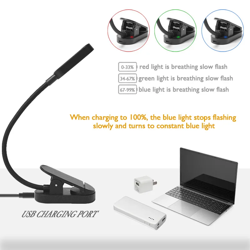 USB Rechargeable Book Lights 9 LED Lamp Beads Reading Light 3-Level Warm Cool White Flexible Easy Clip Night Reading Lamp