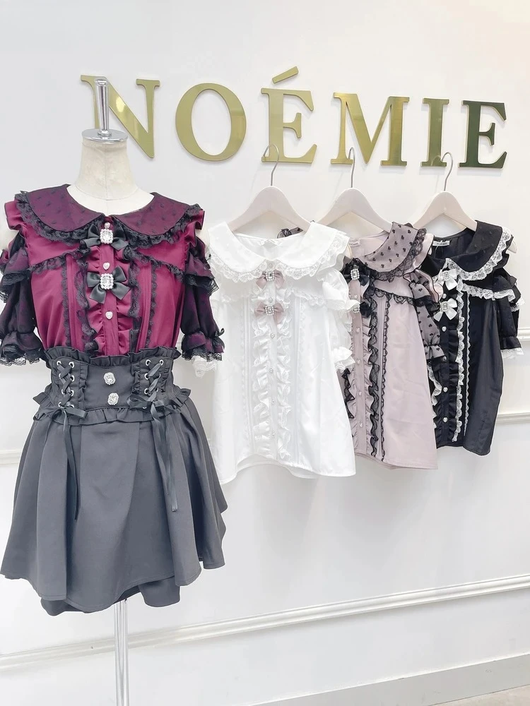Short-sleeved New Sweet Girls Versatile Top Japanese Mine Series Mass-produced Lace Splicing Off-shoulder Doll Collar Shirt
