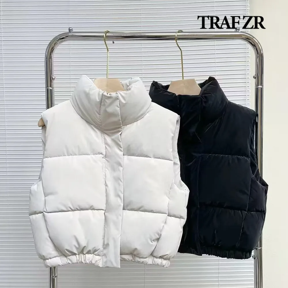 TRAF ZR-Chaleco con dobladillo elástico y cierre de cremallera para mujer, abrigos informales con bolsillos y costuras laterales, chaleco con cuello levantado, invierno, 2024