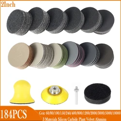 184Pcs 2 Inch Sanding Disc Silicon Carbide Sanding Pads Hook & Loop Sanding Disc 60-10000 Grit Sanding Sheet Wet Dry Sanding