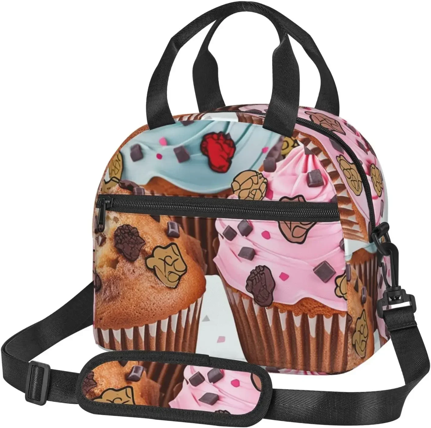 Cupcake And Muffin Print Lunch Box For Women Men Reusable Insulated Cooler Portable Tote Bag Large Capacity  Container