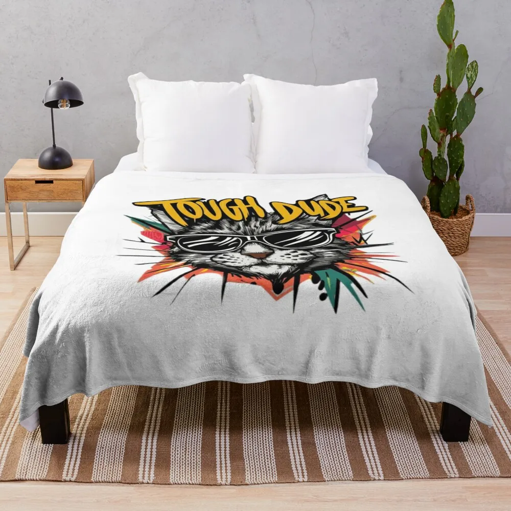 Tough Dude Graffiti Cat, Funny Cat Cliparts , Funny Graffiti Animals Throw Blanket Sleeping Bag Summer Beddings Blankets