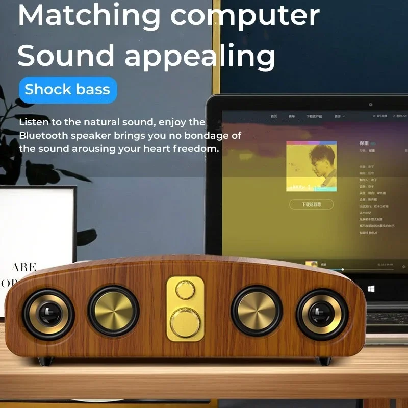 Bluetooth-Колонка деревянная в ретро стиле, беспроводной сабвуфер высокой мощности, FM-радио, стерео, уличная Портативная звуковая панель для домашнего и настольного компьютера