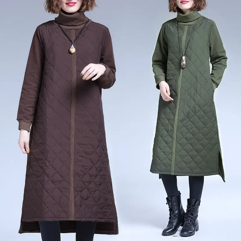 Roll kragen pullover Vintage Parka weibliche Daunen jacken lässig lose langärmlige übergroße x-lange Jacke Frauen Baumwolle Parkas Winterkleid ung