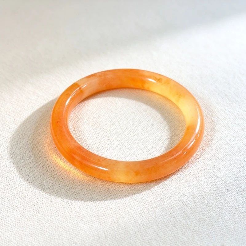 Natural Orange Yellow Round Agate Bracelet