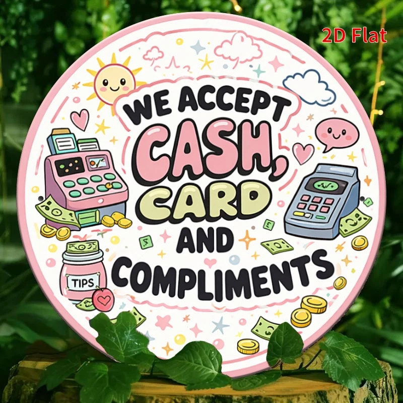 2D Flat, 2D Flat - Decorative Sign - We Accept Cash, Cards, and Praise Round Sign, 8 Adorable Vintage Cash Register Signs, Store