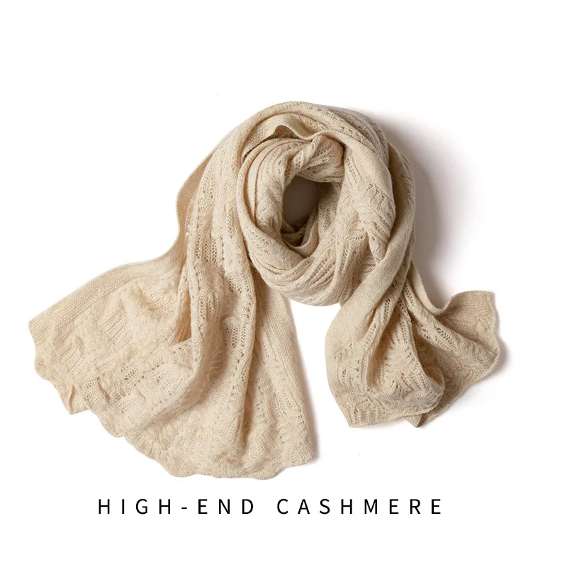 High Quality Cashmere Scarf 2023 Autumn/Winter Women\'s High-End Solid Color Warm Knit Extended Hollow Flower Cape