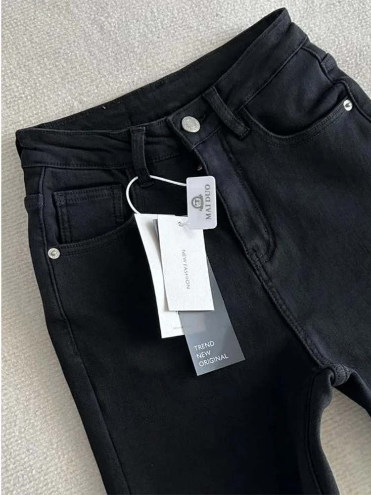 여성용 가을 겨울 플러스 사이즈 신축성 슬림 부츠컷 스트레이트 레그 후프 진 캐주얼웨어