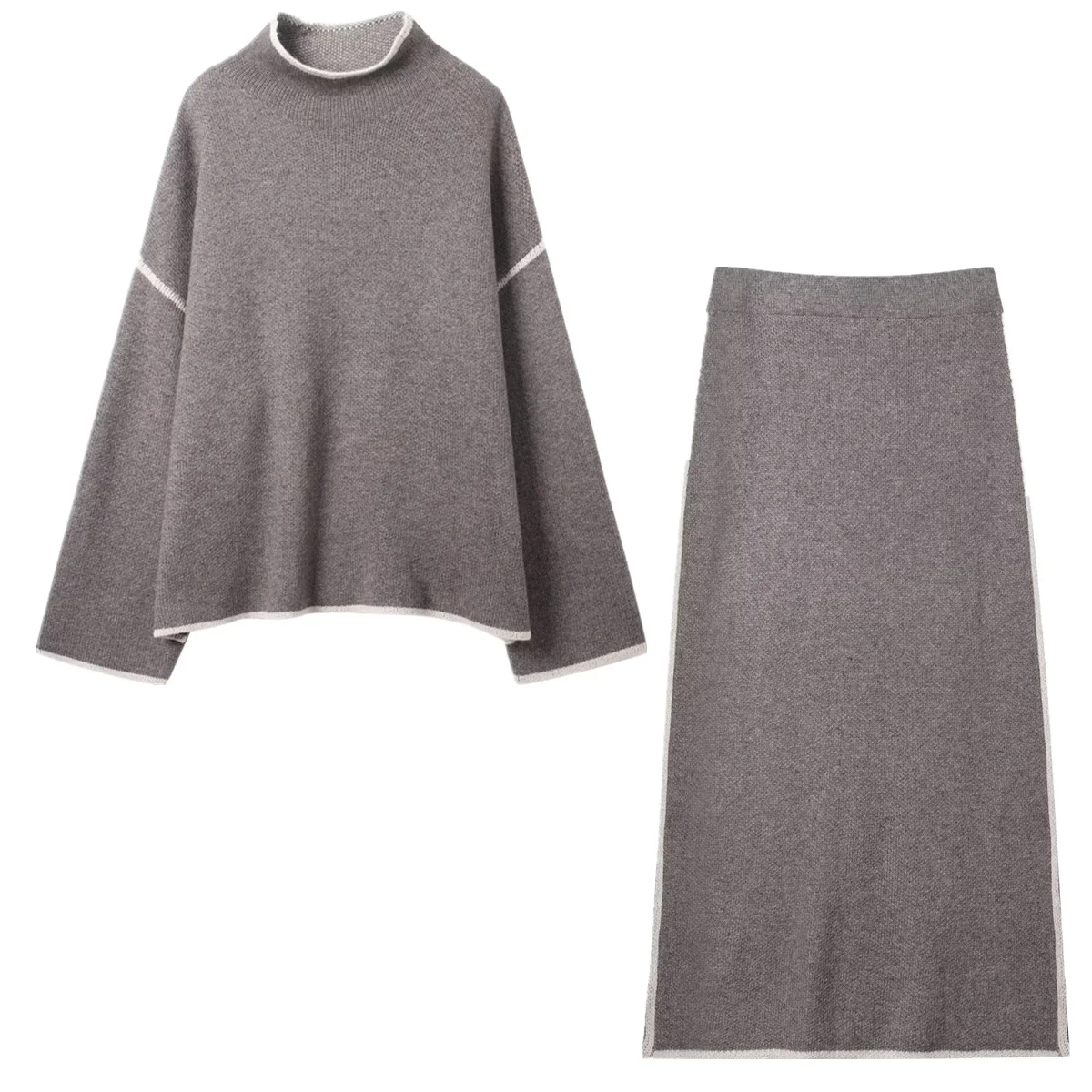 

Dave&Di скандинавский минималистичный цветной пуловер с воротником-стойкой, свитер и трикотажная юбка, комплект из двух предметов, французский элегантный женский комплект