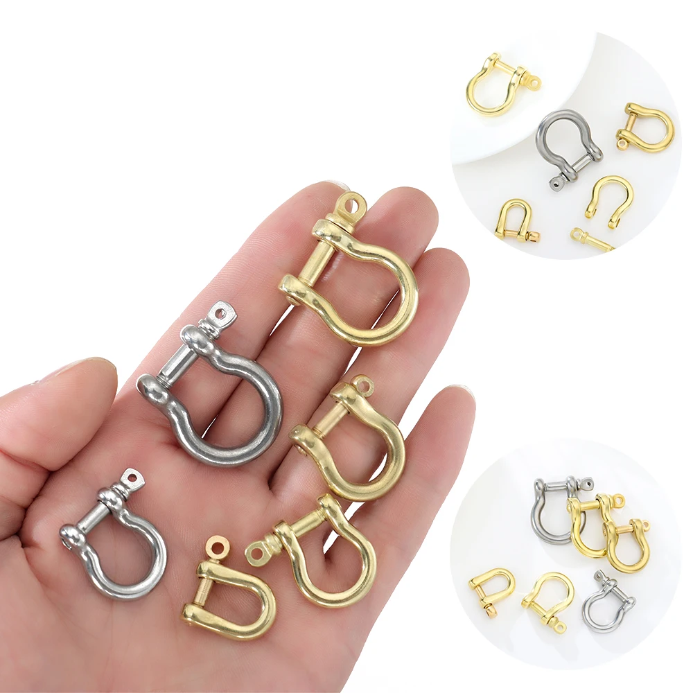 6 Sizes Screw Joint Connector Shackle Fob Key Ring D Bow Staples Keychain Hook Solid Brass Carabiner