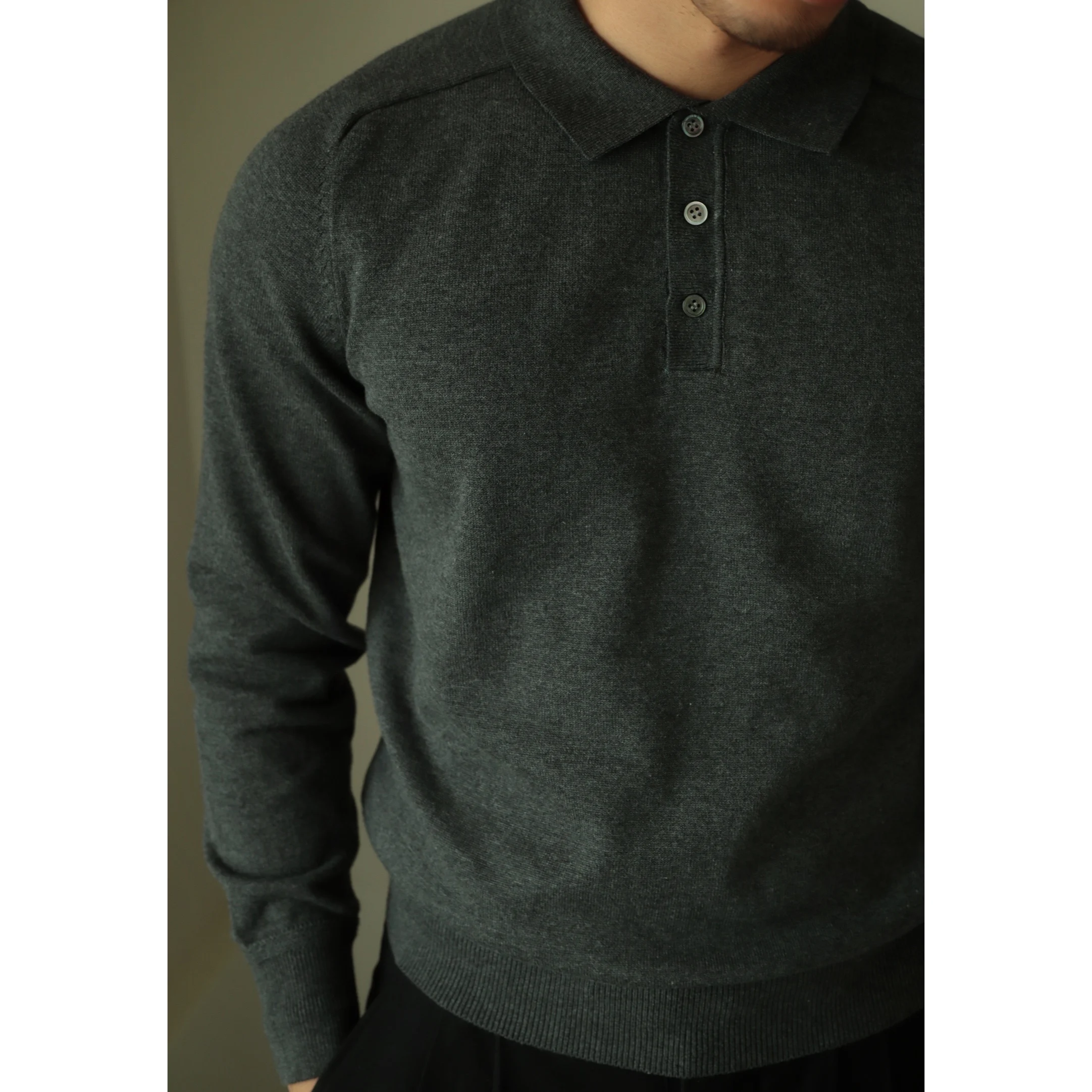 Polo Shirt for Male Long Sleeves Pure Cotton Classic Elegant Shirt Spring Autumn Vintage Menswear