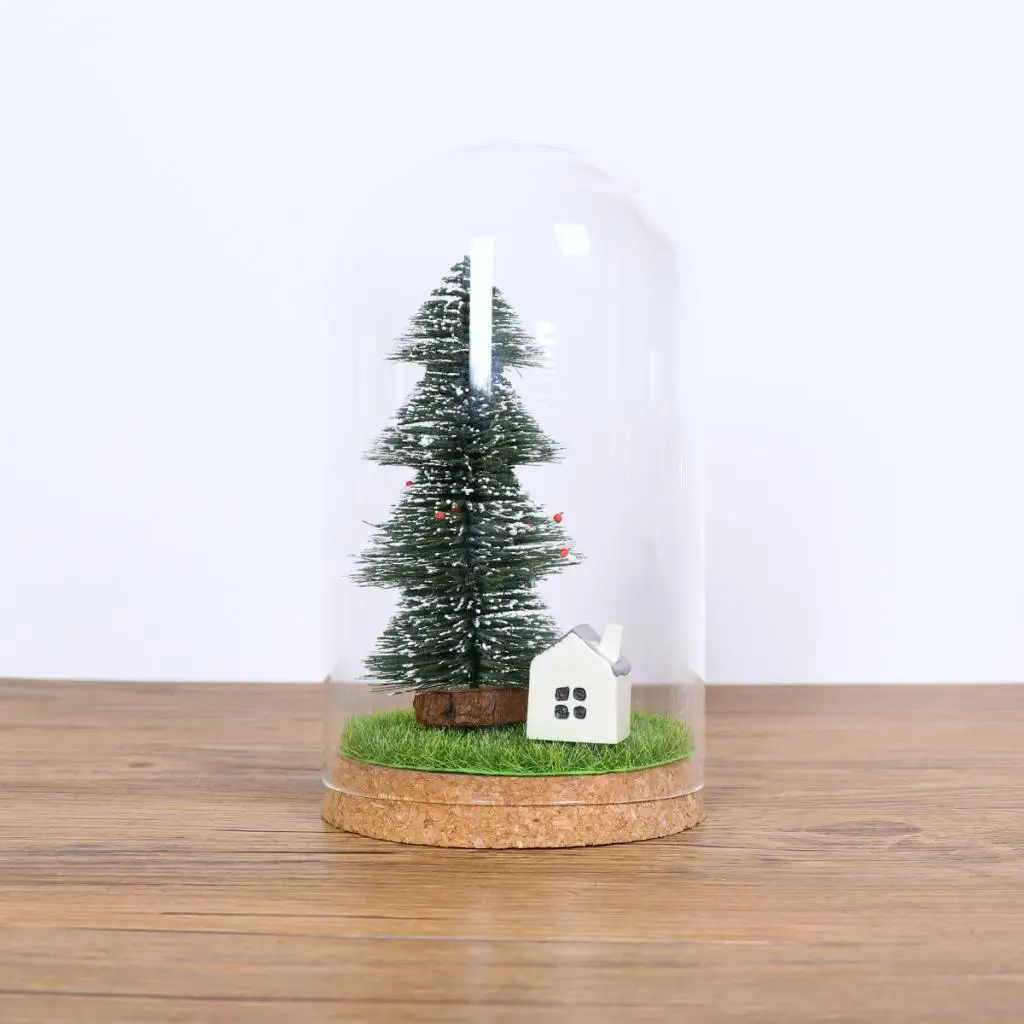 Glass Flower Preservation Vase with Wood Cork Decorative Terrarium for Fairy Garden Decor Living Room