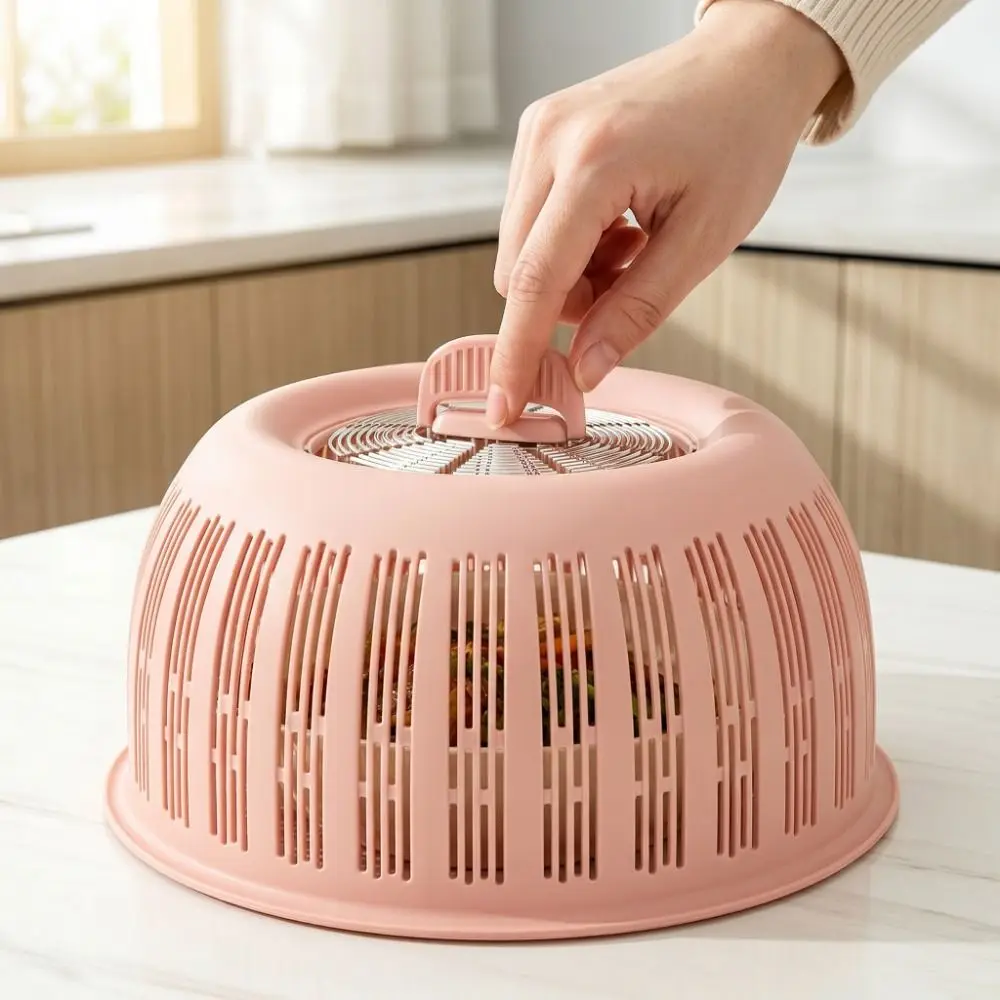 2-in-1 Anti Fly Mosquito Cover Plastic Insect Proof Draining Basket Breathable Food Protection Cover Dining Table