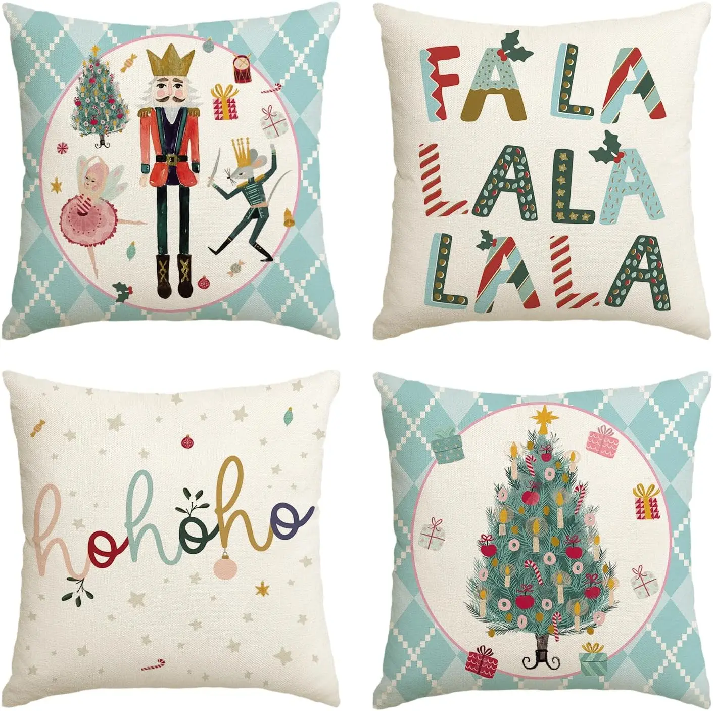 Merry Christmas Nutcracker Blue Throw Pillow Covers, Winter Holiday Party Cushion Case Decoration for Sofa Couch