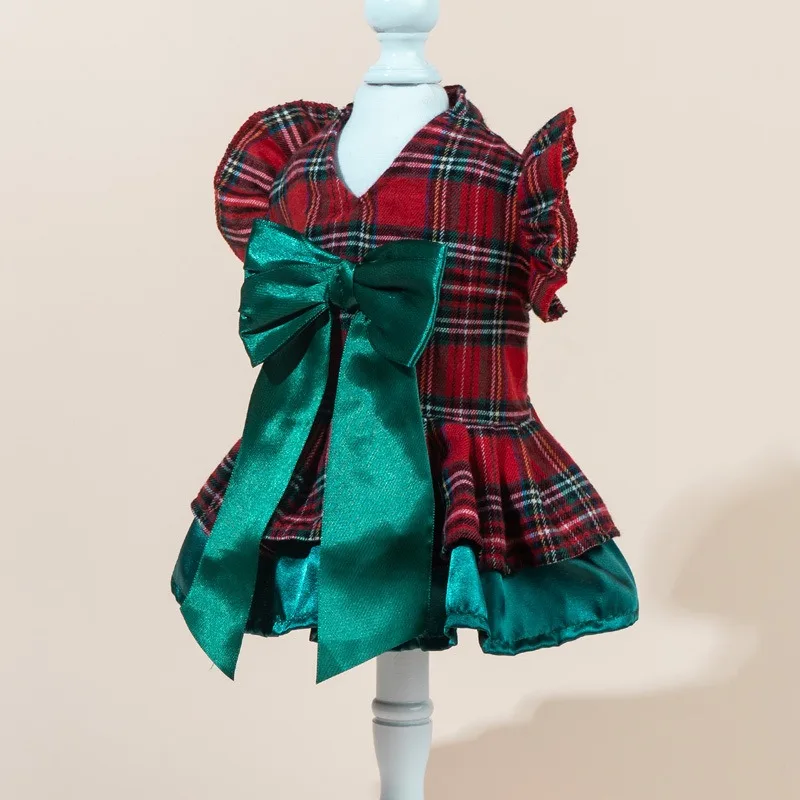 Doppellagiges festliches Kleid mit Schleife für Haustiere, Herbst-Winter-Hundekleidung, Katzenrock, Katzen- und Hundekleid, Haustierbekleidung, Festtagskostüm für Partys – Detail 20