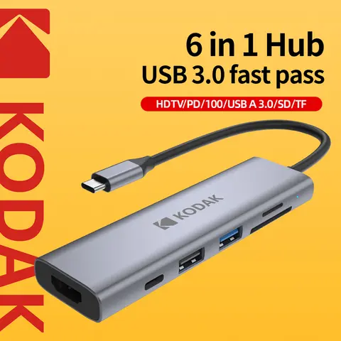 KODAK 맥북 USB 3.0 허브 TF SD 멀티 컨버터용 멀티 스플리터 어댑터, USB C 타입-HDTV 호환, 4K 30Hz, 6 in 1