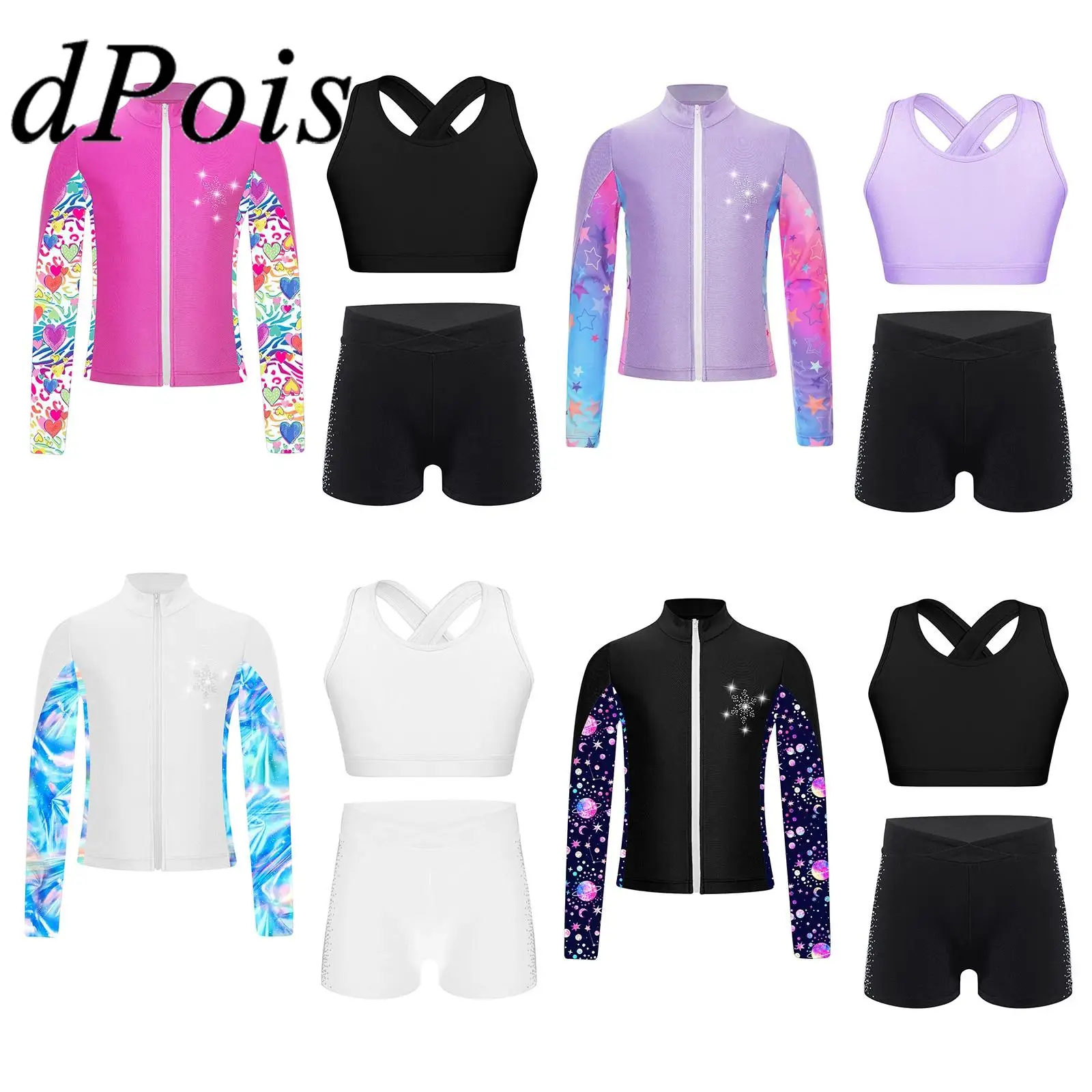 Teens Gymnastics Outfits Children's Ballet Dancewear Kids Yoga Sets Tops for Girls Shorts Zipper Jacket Gym Fitness Sport Suits