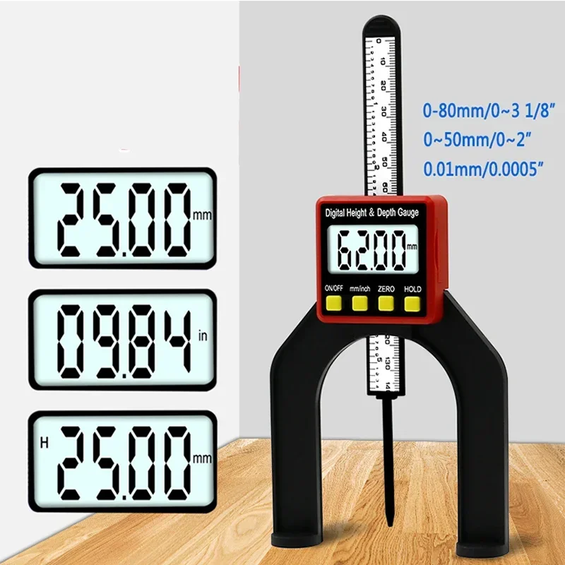 

Digital Depth Gauge LCD Height Gauges Caliper With Magnetic Feet For Aperture 80mm Hand Router Tables Woodworking Measuring Tool