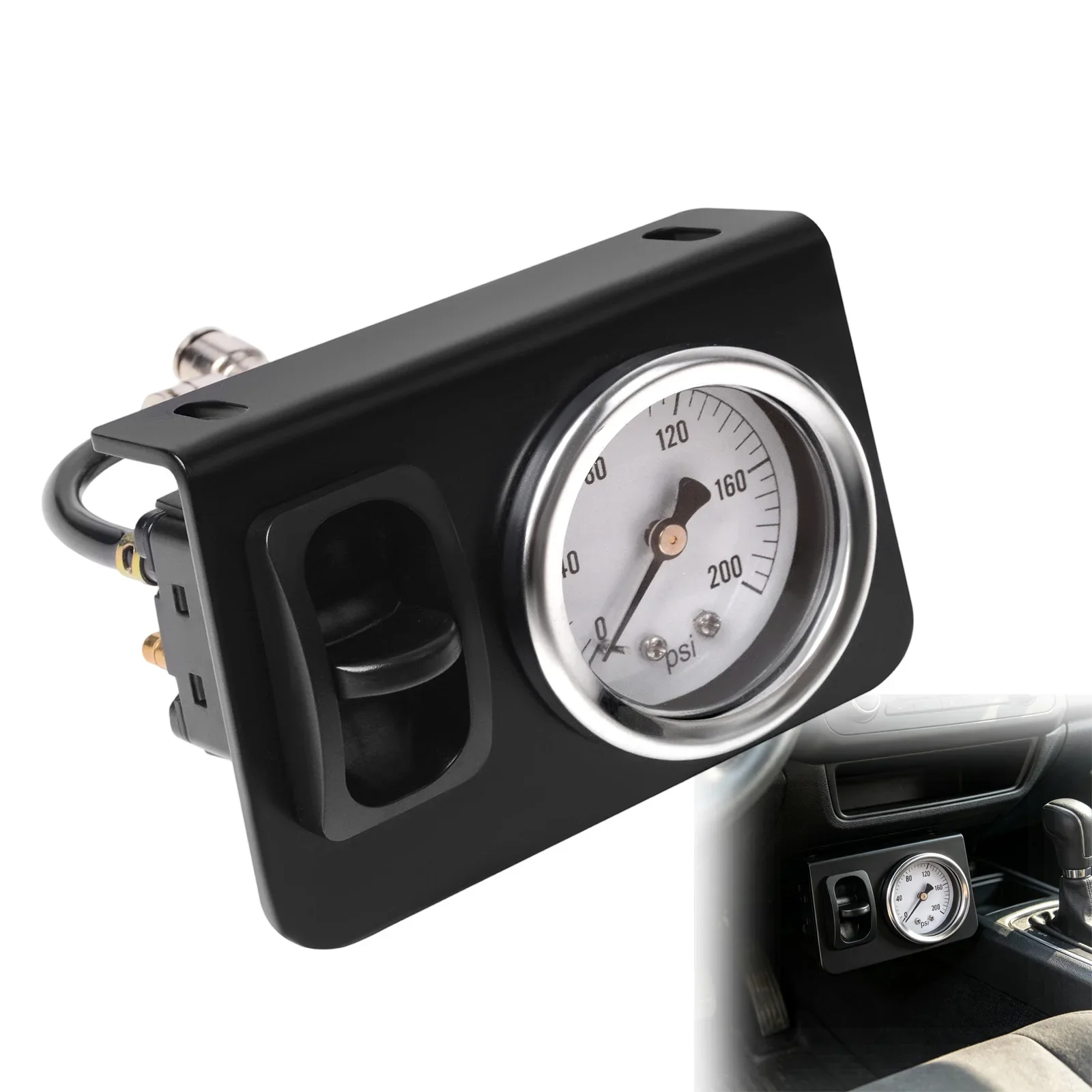 In Cab Air Suspension Control Kit 0-200 PSI Gauge Paddle Switch Pneumatic Controller for Truck Trailer RV Air Ride System