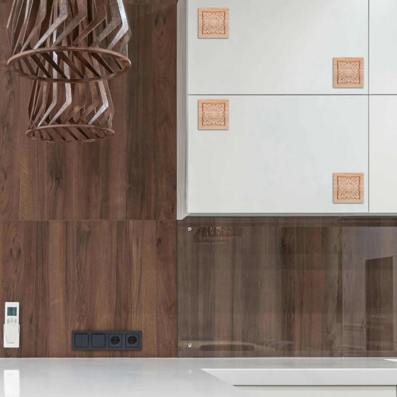 

4pcs Wooden Onlay Applique Carved Square Unpainted Furniture Decor For Cabinet Door Dresser Wardrobe Corner Blocks Crowns