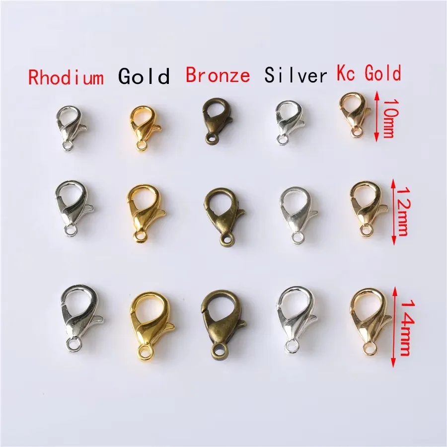 100pcs/lot 10/12/14mm Alloy Lobster Buckle Clasps Snap Hooks For Diy Bracelet Necklace Jewelry Making End Connection Findings