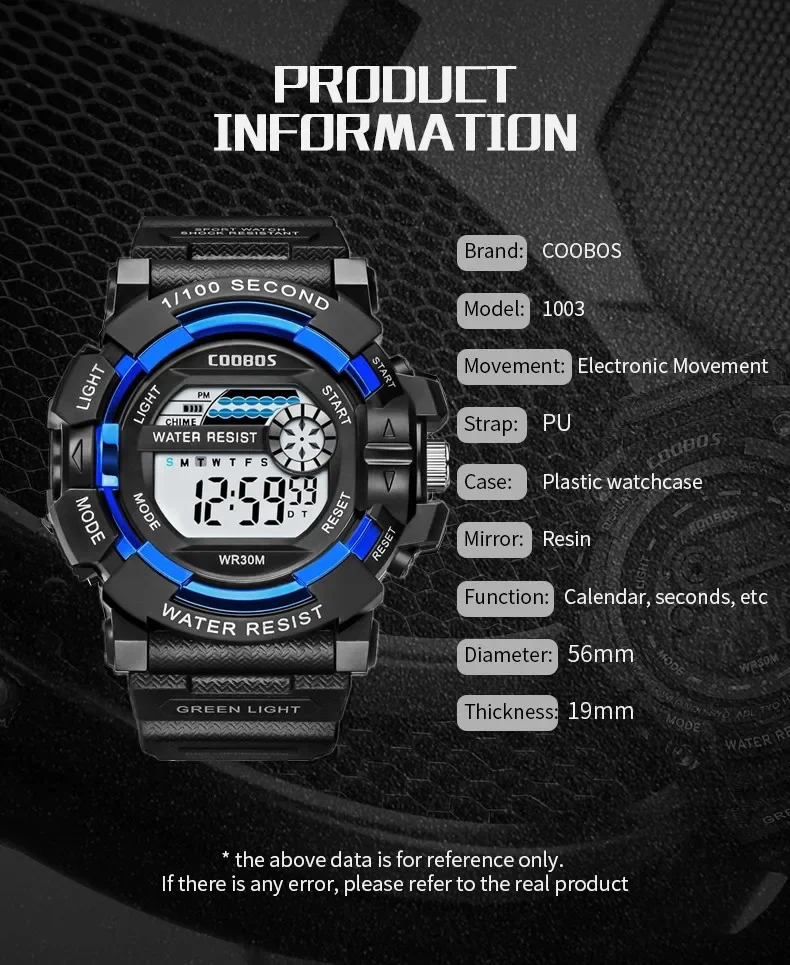 COOBOS Kids Watch Sport LED Digital Watches for Children Boys Girls Fashion Waterproof Outdoor Luminous Alarm Wristwatch