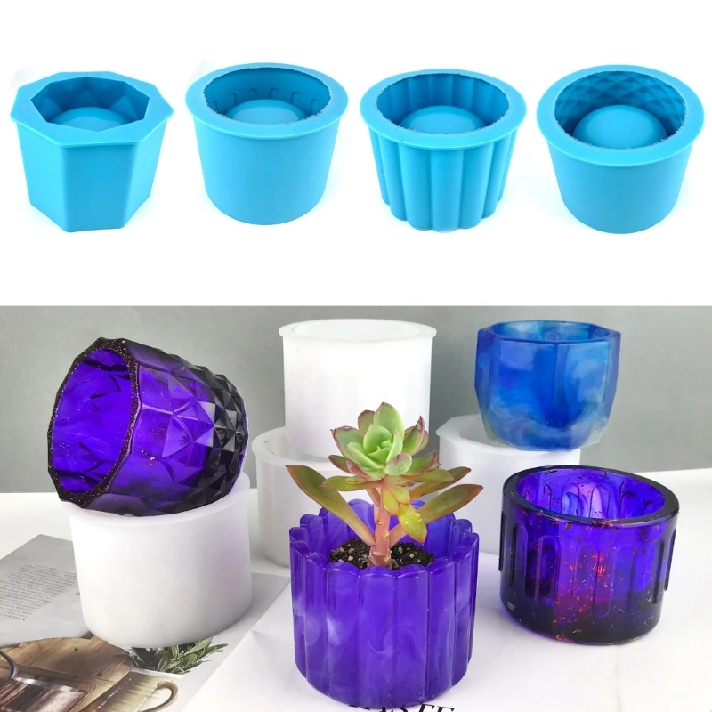 4x Cylinder Flower Pot Cement Mold Garden Planter Concrete Silicone Mold for Handmade Jar Storage Box Plaster Resin Dropship