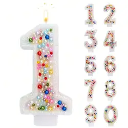 Birthday Number Candles, Pearl Sequin Happy Birthday Cake Candles for Ins Pink Theme Birthday Party Decoration,Handmade Sequin N