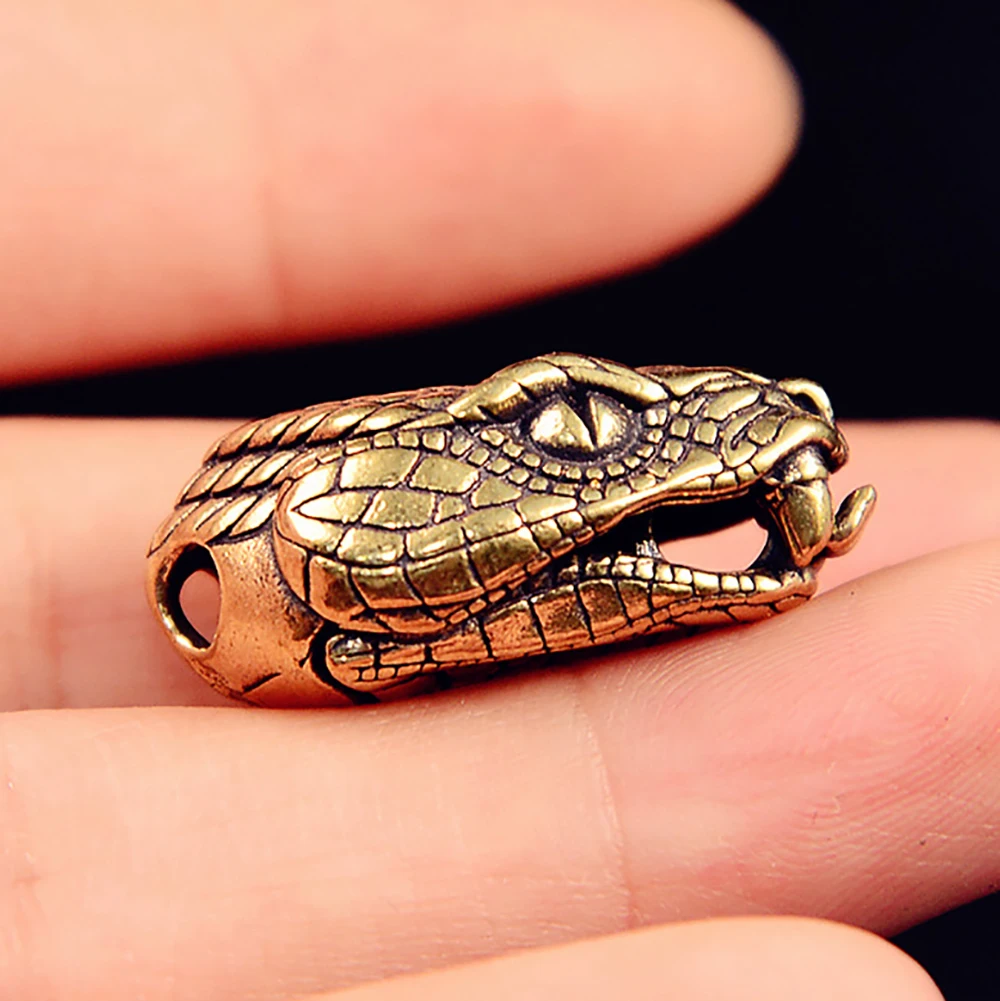 

Brass Snake Head EDC Knife Lanyard Paracord Beads Statue Animal Figurine Home Office Decor Desktop Ornament DIY Collection Gift