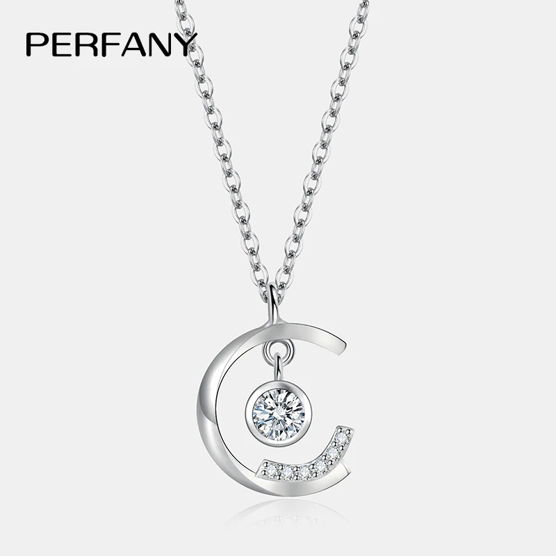 

PERFANY 0,23CT полное муассанитовое ожерелье для женщин S925 чистое серебро лабораторный бриллиант луна динамический кулон роскошные вечерние украшения