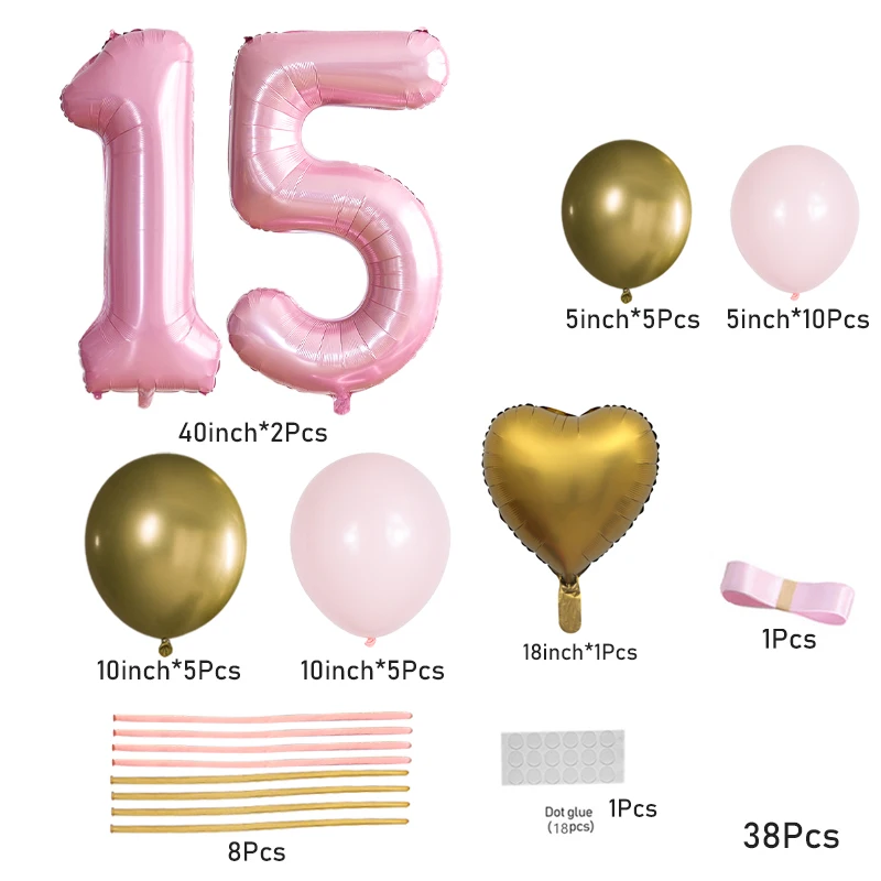 Pink Number Foil Balloons Set 40inch Digital Helium Ballon Stand Adult Birthday Anniversary Party Decoration Supplies